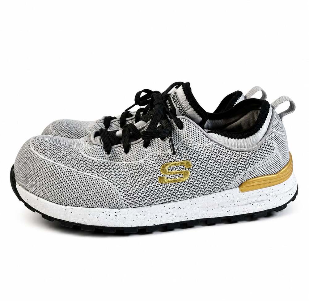 Skechers Work 108033W Safety Toe Sneakers Gray Gold Size 8.5